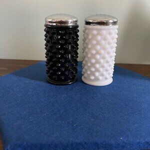 Fenton Hobnail White and Black Salt & Pepper Shaker Set
